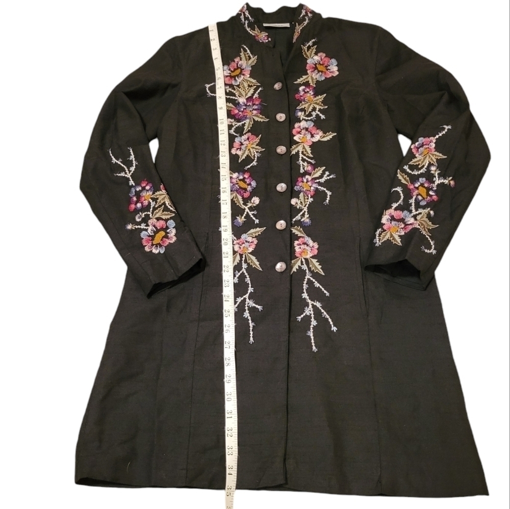 Units Silk Duster Jacket Mandarin Collar Embroidered Mother Pearl Buttons Boho - Picture 9 of 13